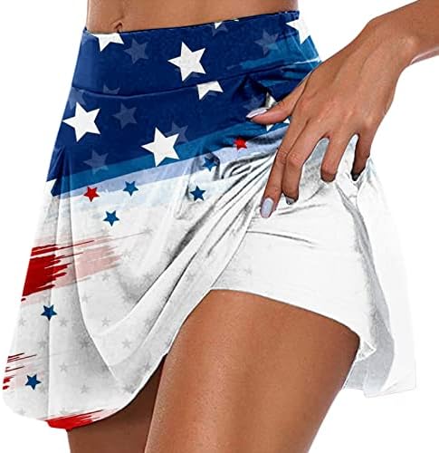На 4 юли Спортни шорти с Флага на САЩ, Поли с Къси панталони за Жени, Струящиеся Плисирани къси Панталони за голф с Висока талия, 2 в 1, къси Панталони за Йога