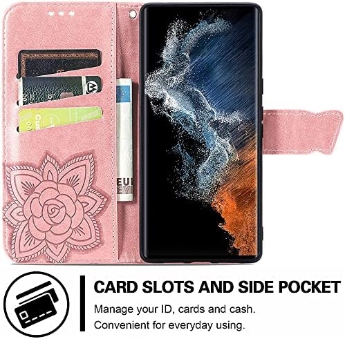 Чанта-портфейл ROPIGO за Samsung Galaxy S23 Ultra 5G от изкуствена кожа с релефни във формата на пеперуда премиум-клас [Стойка] [Отделения за карти] [каишка за китката] [6,8 инча] Калъ?