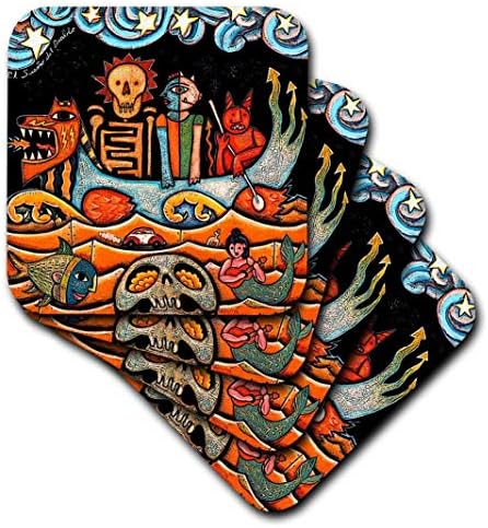 3dRose CST_21127_4 Мечта на Дявола Черепа на Народното Изкуство Мексикански Цветни Сюрреализъм Поставка за Керамични плочки, Комплект от 8