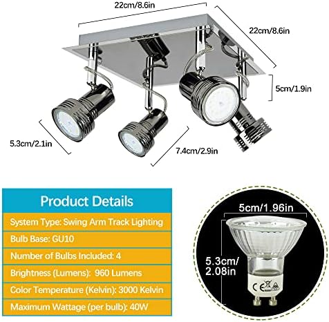 Модерен led трековый лампа DLLT, 4-ТЕ Светлинни Квадратни таван открий светлини, Комплекти за Насочени лампи на тавана трековых тела за Скрит монтаж за кухня, хол, спалн