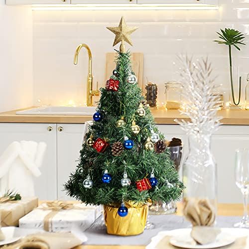 2-Подножието Мини-Коледно дърво, Коледни Украси, 24-Инчовата Дъска Малка Изкуствена Елха, Настолна Коледно Дърво, предварително осветени Коледно дърво със светлини,