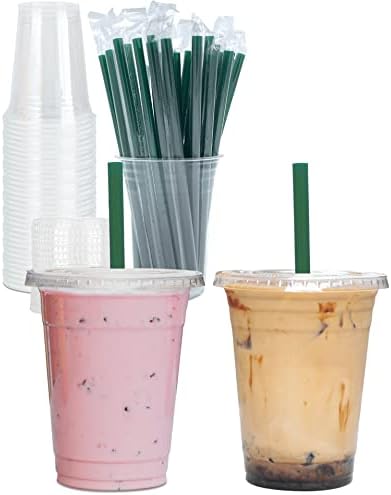 Прозрачни пластмасови чаши Aatriet обем 16 унции с капаци и СОЛОМИНКАМИ, Чаши за Еднократна употреба за партита