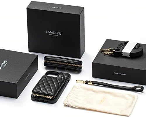 LAMEEKU е Съвместим с калъф-чанта iPhone 13 Pro Max, Калъф за червило с цип, Стеганым Кожен калъф-държач за карти, калъф-чанта през рамо с RFID заключване, съвместим с iPhone 13 Pro Max, 6,7