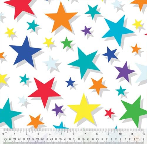 Pico Textiles Бяла руното плат с различни цветни звезди - 15 ярда в стил Болт# 52329