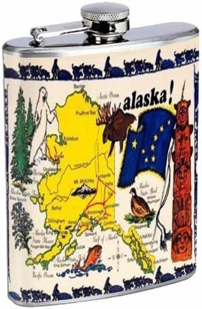 Карта на Аляска и факти, ДОБРА колба на 8 унции от неръждаема стомана D-504