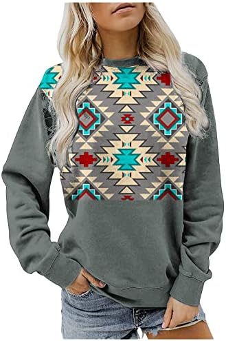 Дамски Западна Ацтекская Геометрична Блуза, Етническа Реколта Графична Hoody, Пуловер С дълъг Ръкав И Кръгло