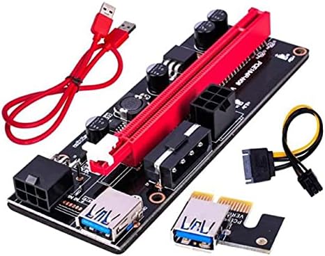 Конектори PCI-E pcie Странично 009 Express 1X to16x Удължител PCI E USB Странично 009S GPU Двойна Карта адаптер 60 cm SATA 15Pin-6Pin за майнера БТК - (CN, цвят: червен)