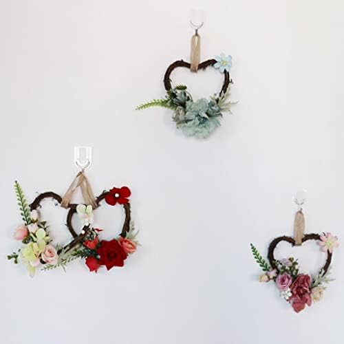 TJLSS Венец във формата на сърце от ратан, Изкуствени цветя, Украсени с Гирлянди от Копринени Рози (Цвят: A, Размер: 7,09 x 5,51 x 2,36 инча)