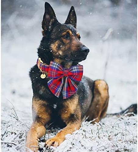 Универсален Коледен Памук нашийник за кучета с матросским лък, Червени и Сини Карирани Щенячий нашийник за Малки
