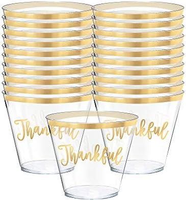 Пластмасови чаши с гореща като пробиване amscan Thankful - 9 грама | Фолио със златен ръб | 30 бр.
