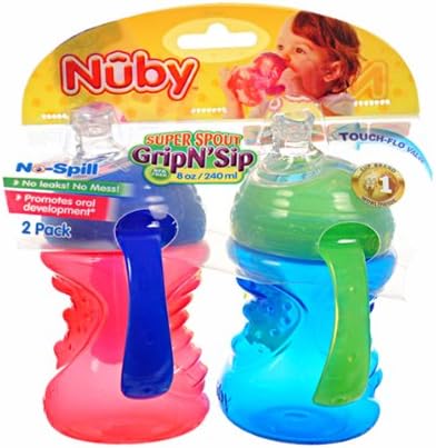 Nuby Grip N Sip Cup с неутрални дръжки - 2 опаковки по 8 унции (цвят / стилове варират)