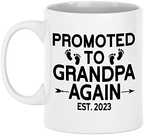 Exxtra Gifts Отново Вдигна до дядо Est 2023 Чаша Дядо Обява за бременност Чаша 11 грама Бяла