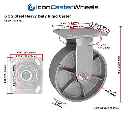 Колела IconCasterWheels 6 x 2 от стомана за тежки условия на работа за комплект от 4 промишлени колелце | 2