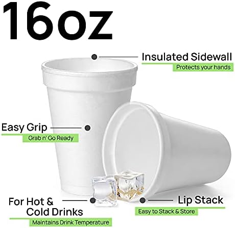 За еднократна употреба от Полистирен чаши, 16-унция (50 опаковки), Бяла Пенопластовый чаша за топли и студени