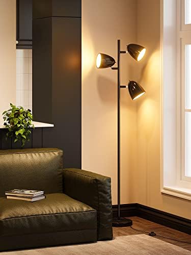Под лампа във формата на дърво addlon с 3 Регулируеми въртящи се лампи и съответните led крушки, Стоящ лампи високо поле за хол, спалня, къща, офис - Списъка на UL, Черен