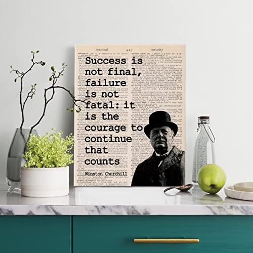 Вдъхновяващи цитати на платно, монтиран на стената арт-знак с цитат на Уинстън Чърчил - Успехът не е окончателен,