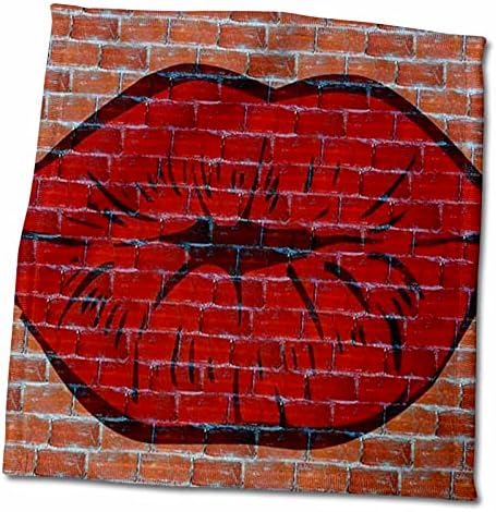 3dRose Florene - чувство за Хумор - изображение на големи червени устни в тухлена стена - Кърпи (twl-174481-1)
