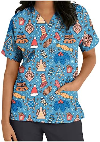 Коледни блузи за жени, по-големи размери, форма за хранене с къс ръкав и V-образно деколте, празнични забавни