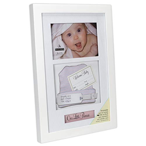 Malden International Designs 8280-46 Рамка за снимки Baby Memories Baby Memoto Shadowbox, 4x6, Бял