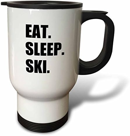3dRose Eat Sleep Ski Любител на Ски спорта Страстен Скиор Спортна Пътна Чаша с Черен текст, 14 Грама, Неръждаема