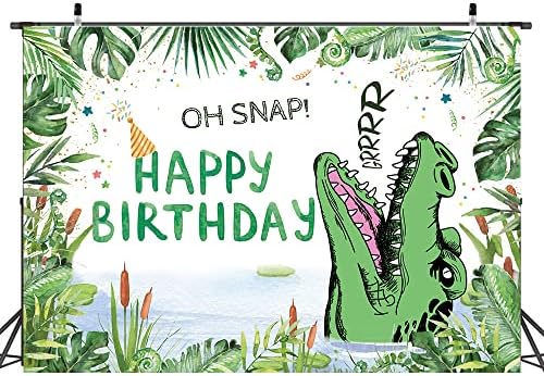Hilioens 7 × 5 метра Крокодил Фон За Рожден Ден Cartoony Крокодил За Деца И Момчета, Украса За Парти по Случай рождения Ден на Зелени Листа Oh Snap Background Банер Доставка