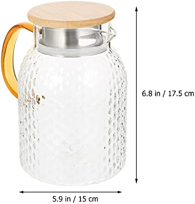Luxshiny, 1 предмет, Кана за вода с обем 1.4 литра, Стъклена Кана за Напитки с Дървен Капак, Кана за Вода Студена,