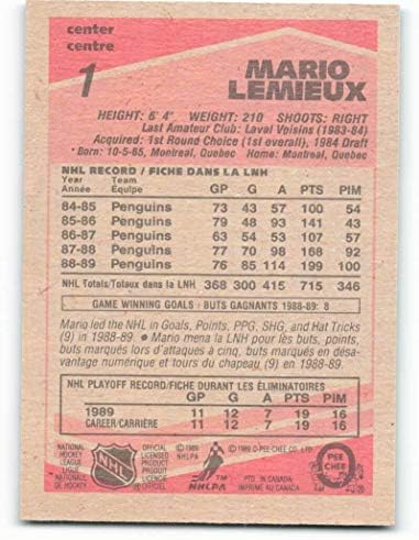 1989-90 О-Пи-Джи 1 Марио Lemieux Хокейна карта Питсбърг Пингуинс НХЛ NM-MT
