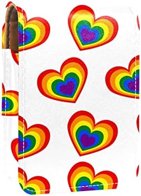Цветни Преливащи се цветове Мини-Козметична Чанта с Изображение на Сърцето Любов за Тюбиков Червило, Кожен Калъф