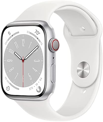 Apple Watch Серия 8 (41 мм, GPS) - Сребрист алуминиев корпус с бял спортен каишка, S / M (обновена Премиум)