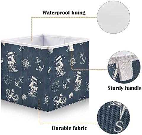 Emelivor Ретро кутия за съхранение на морски кубчета, Сгъваеми кутии за съхранение, Водоустойчив кош за играчки,