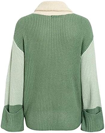 Дамско поло с дълъг ръкав, пуловер с цветни блокчета, вязаный пуловер с открити рамене, пуловери с ръкави-фенерчета, KLGDA