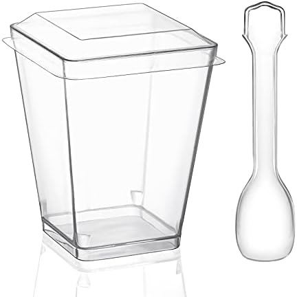 Квадратни пластмасови Десертни чаши Eupako 50 в опаковки с обем 5 грама с Пластмасови капачки и двойна, Набор от малки Прозрачни пластмасови чаши, идеално за десерти, за