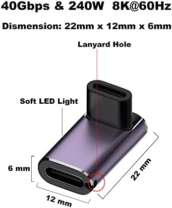 Kework 2 Комплекта USB удължител 4.0 Type C led подсветка, наклон 40 gbps от USB C до USB C-удължител, бързо