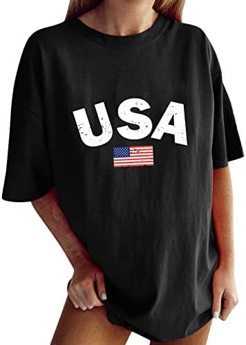 На 4 юли, Тениска за жени с Флага на САЩ, Летни Ежедневни Тениски с Кръгло деколте и Къс Ръкав, Патриотични