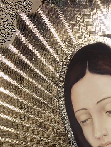 Портрет на Дева мария от Гуадалупе в половината тяло С Надпис (16 x 20) От Златно Фолио - Религиозно Стенно