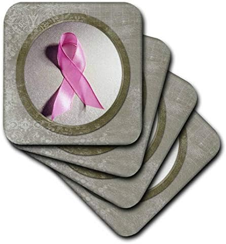 Меки подложки с лента за информиране за рака на гърдата 3dRose CST_99446_1, (Комплект от 4 броя)