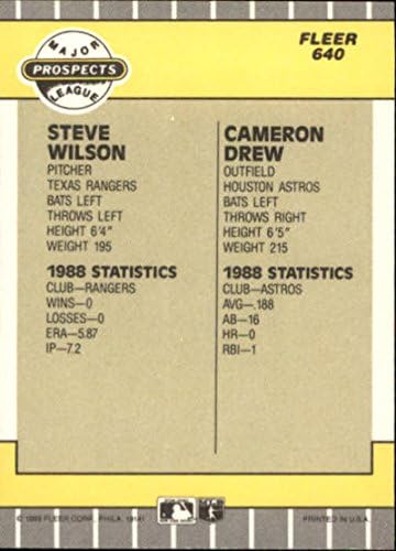 1989 Fleer 640 Стив Уилсън/Камерън Дрю Перспективи Ню Йорк-Нов MT RC