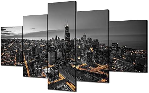 Чикаго хоризонт на Стенно Изкуство, Илинойс, Чикаго модел Стенен Декор Чикаго градския пейзаж, Печат върху платно