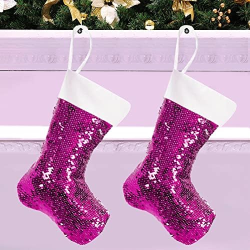 HMQIANG 2 Ярко розови Коледни Чорапи С Пайети Притежателя 16 Двете Заготовки Флип Пайети Коледни Подаръци Чорапи