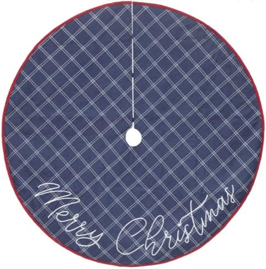 Син Деним пола на Коледна елха с кант с надпис Весела Коледа - Диаметър 48 инча