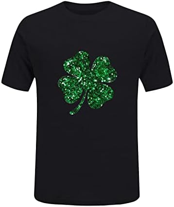 Тениска в Деня на Св. Патрик, Женска Тениска С Блестящ Трилистником, Ирландски Тениски с Кръгло деколте и Къс