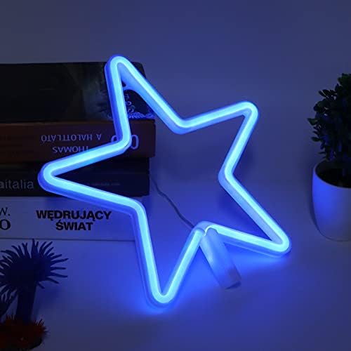 Неонова реклама Star LED Light С USB /Батерии (топъл бял) Синята Розова Стена за парти по случай рождения Ден В Хола, Декорация на Детска стая За Момиче (BIUE)