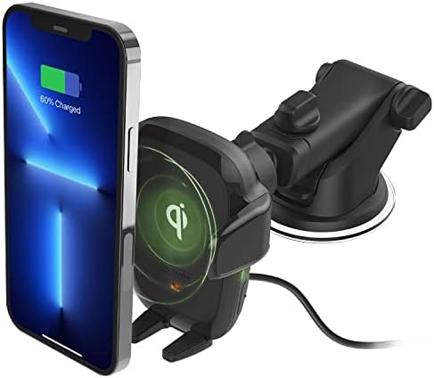 Безжично зарядно за кола iOttie Auto Sense Qi - Автоматично определяне на телефона на таблото и лесно закрепване за 5 CD-та с едно докосване - Универсална кола за телефон за iPhon