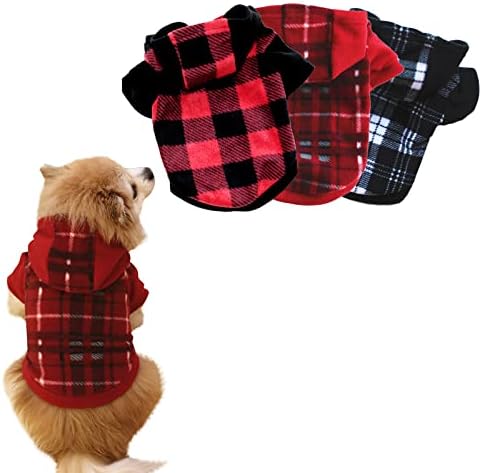Опаковка от 3 Клетчатых Пуловери за Кучета, Коледно Облекло за Кучета, Трикотаж, Мека Топла Риза за малки Кученца,
