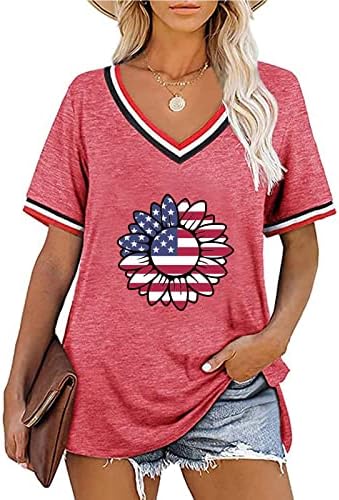 Дамска Блуза с Графичен Принтом Американския Флаг, Тениска На Деня на Независимостта, Блузи с Къс ръкав, Лятна