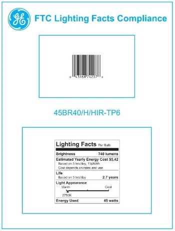 GE 74207 Энергосберегающая Халогенна 45-Ваттная Лампа R40 за вътрешно Прожектор