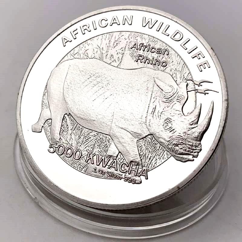 Африкански Носорог Животно Със Сребърно Покритие Възпоменателни Монети Се Събират Монети Занаятчийски Медалите