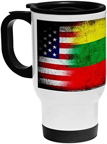 ExpressItBest Бяла утайка от/Пътна чаша от неръждаема стомана - Флаг на Литва (Литовски) - Селски/САЩ