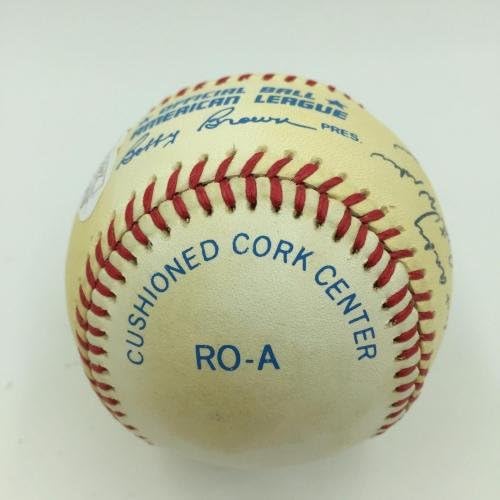 Подписан Джо Колинс Сингъл на Американската лига бейзбол Ню Йорк Янкис JSA COA - Бейзболни топки с автографи