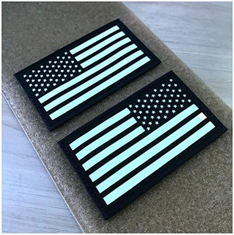 2x3,5 Черно-бели Светещи в тъмното тактически ленти с американския флаг на САЩ Отпред и отзад (1 от ляво и 1 от дясно)